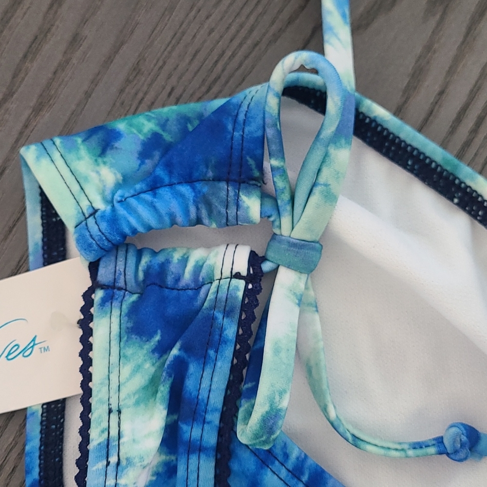 California Waves 2 Pc Swimsuit. Sz Large.  Tie Dye Blue & Green - Picture 3 of 8